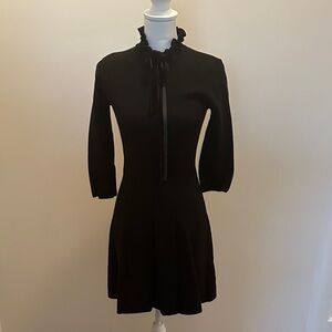 Zara Elegant Black Ruffle Bow Collar Dress